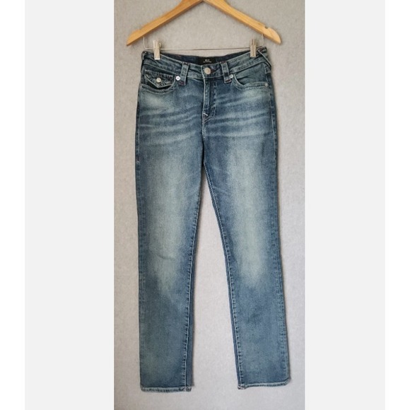 True Religion Denim - True Religion Billie Mid Rise‎ Straight Super T Flap Jeans Women's Size 28